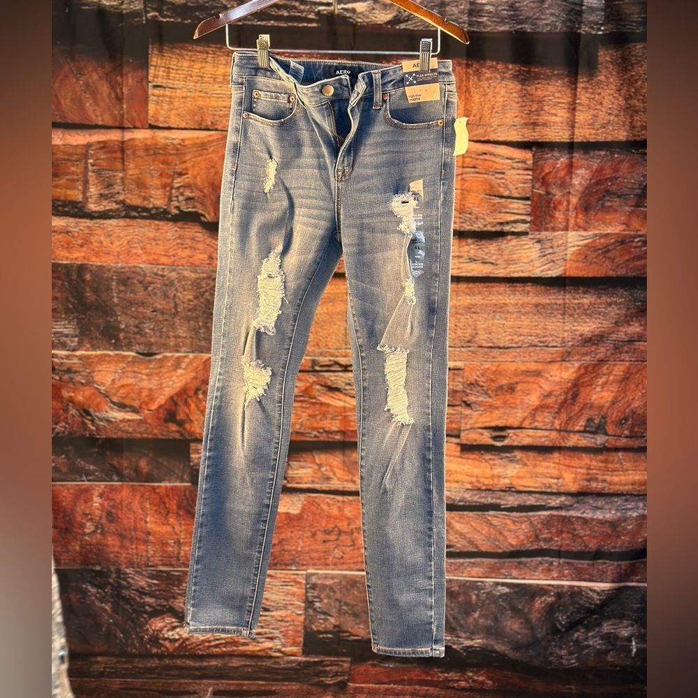 Aero Distressed Skinny Jeans in Medium Blue for Women